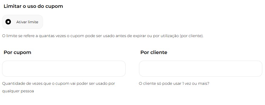 limitar o uso do cupom