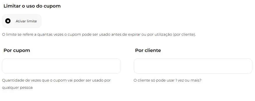 limitar o uso do cupom